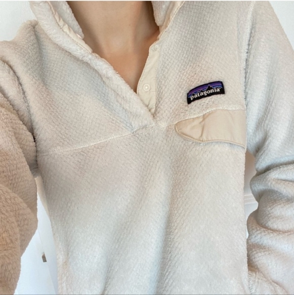Patagonia Women Re-tool Snap T Fleece Pullover Medium White Raw Linen Fuzzy Sz M - Picture 3 of 10